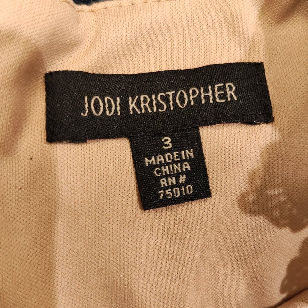 Jodi Kristopher Navy Blue and Tan Floral Lace Dress, Size 3, EUC! - Picture 6 of 6